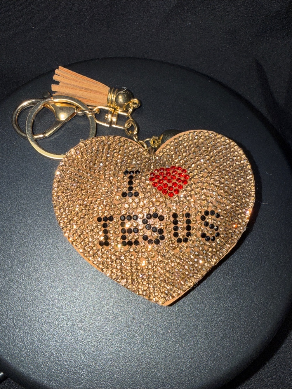 Gold Heart Crystal Keychain Bag Charm - I ♥ JESUS